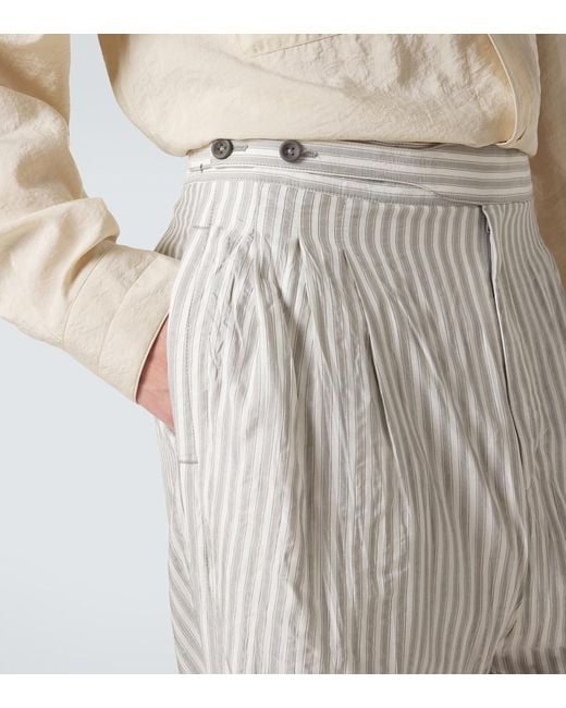 Zegna White Striped Silk Straight Pants for men