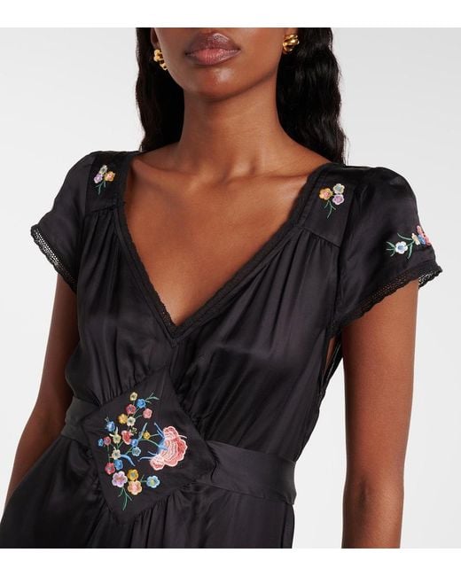 Rixo Black Carey Floral Satin Maxi Dress