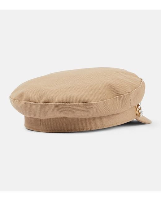 Roger Vivier Natural Broche Vivier Denim Newsboy Cap