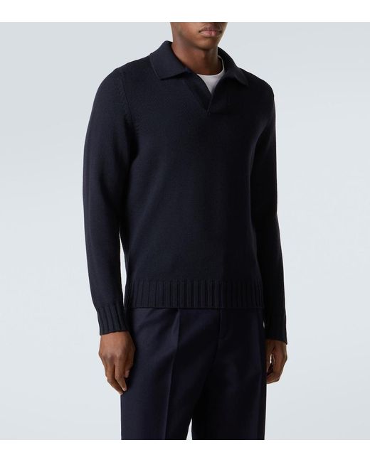 Thom Sweeney Blue Wool Polo Sweater for men