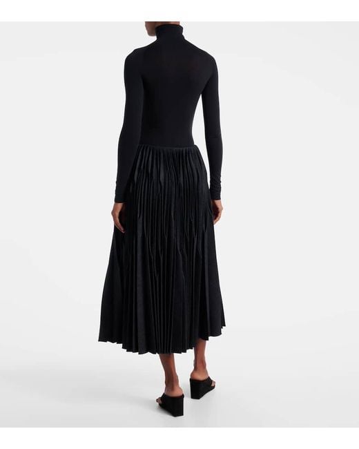 Alaïa Black Pleated Wool Flannel Midi Skirt