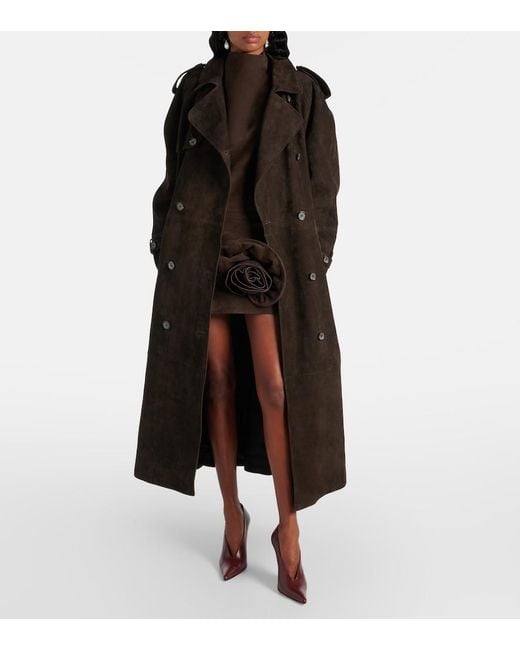 Magda Butrym Black Double-Breasted Suede Trench Coat