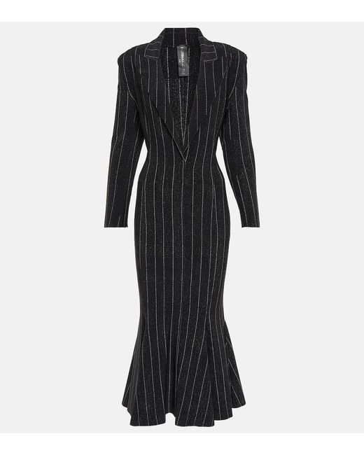 Norma Kamali Black Pinstripe Jersey Midi Dress