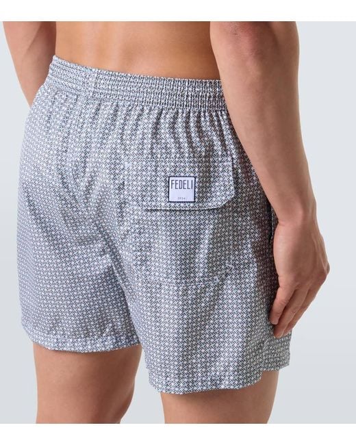 Fedeli Blue Madeira Printed Swim Trunks for men