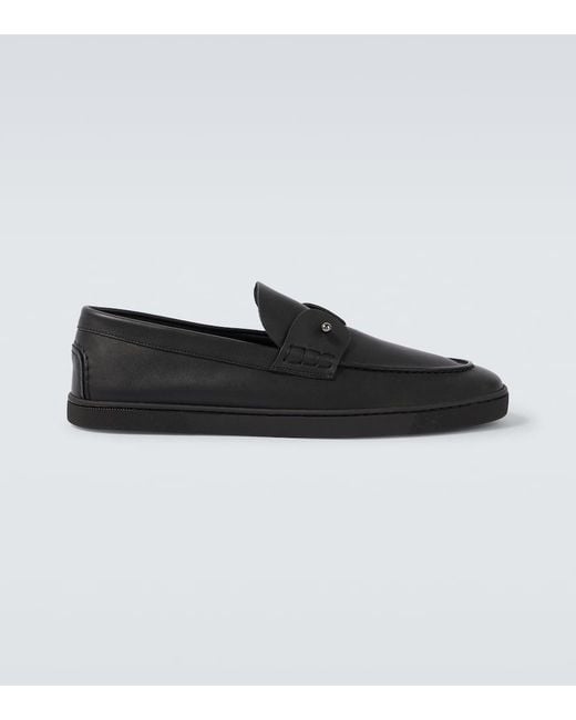 Christian Louboutin Black Chambeliboat Leather Boat Shoes for men