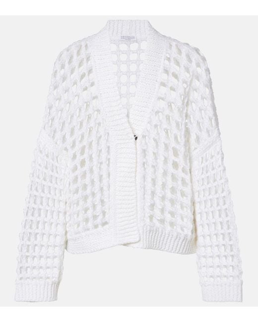 Brunello Cucinelli White Open-Knit Cotton Cardigan