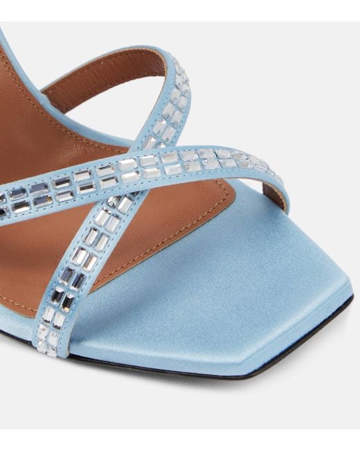 D'Accori Blue Carre Embellished Satin Sandals