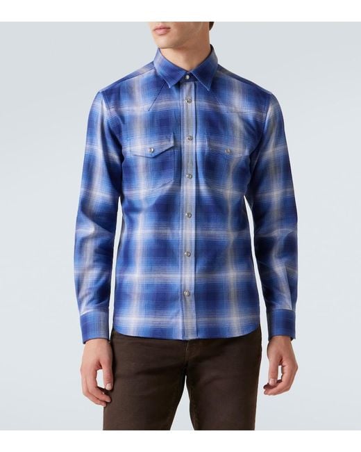 Tom Ford Blue Checked Cotton Shirt for men