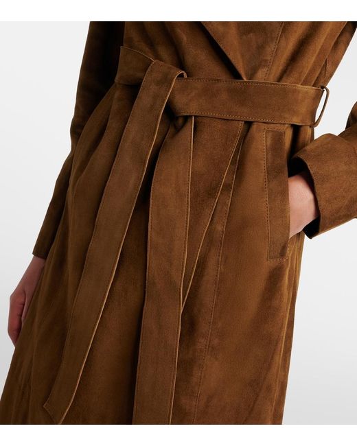 Nour Hammour Brown Winona Belted Suede Wrap Coat