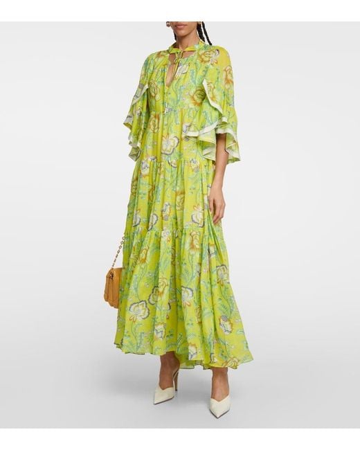 Dorothee Schumacher Green Floral Ramie Maxi Dress