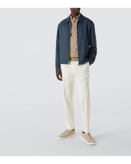 Zegna Blouson Mit Leder in Blue für Herren