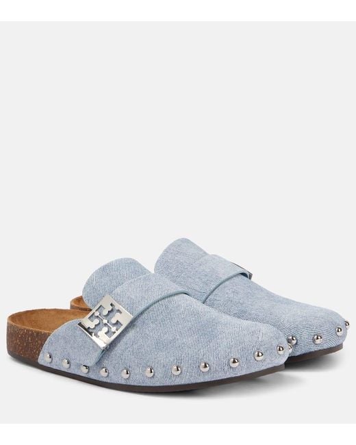 Tory Burch White Verzierte Clogs Mellow Aus Veloursleder