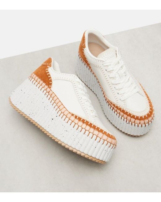 Chloé White Leather Platform Sneakers