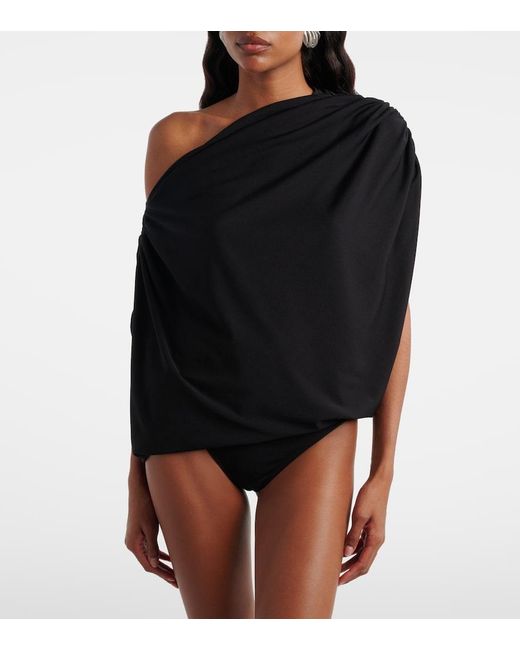 Wolford Blue Draped Off-Shoulder Bodysuit