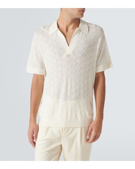 King & Tuckfield White Open-Knit Wool Polo Sweater for men