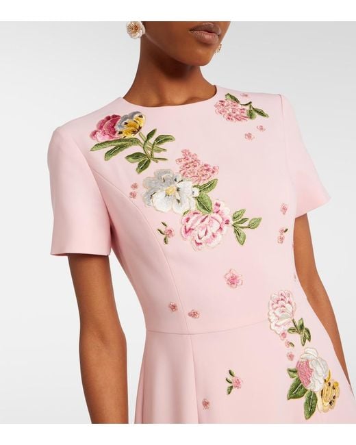Carolina Herrera Pink Floral Embroidered Crepe Gown