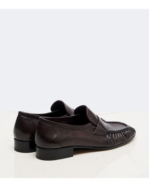 The Row Black Soft Ruched Leather Loafers