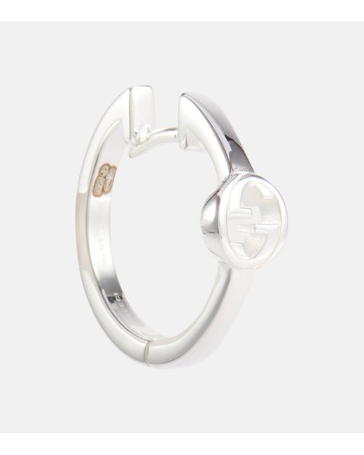 Gucci White Interlocking G Sterling Silver Hoop Earrings