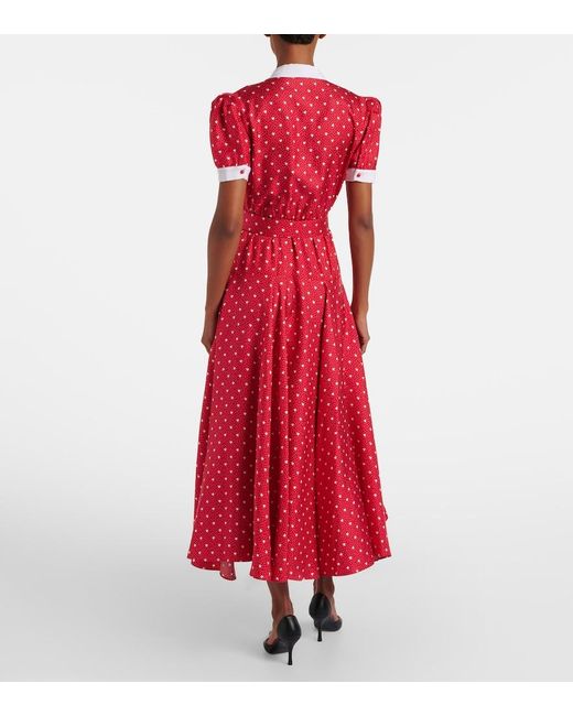 Rodarte Red Printed Silk Twill Midi Dress
