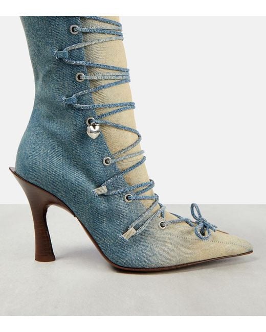 Acne Blue Bitten Denim Knee-High Boots
