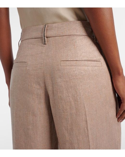 Brunello Cucinelli Natural Linen-Blend Wide-Leg Pants