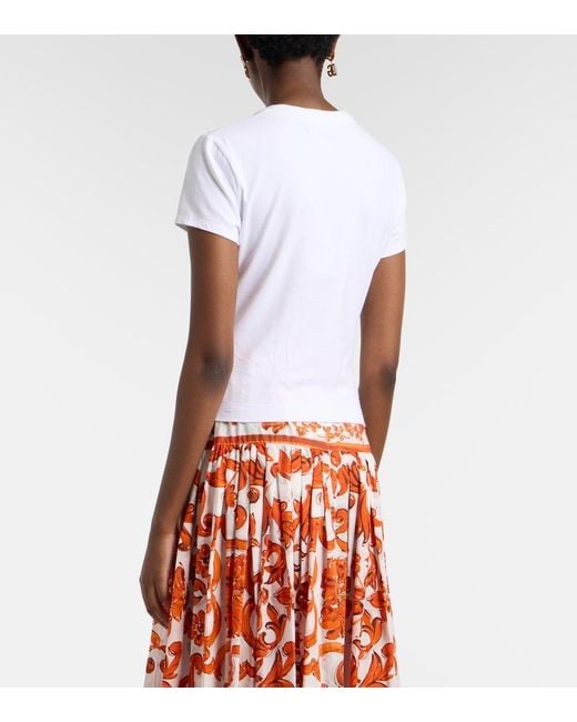 Dolce & Gabbana White Embroidered Cotton-Blend Jersey T-Shirt
