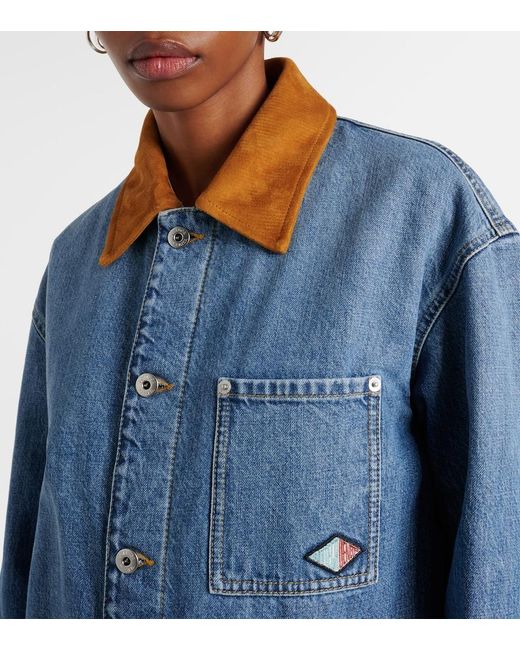 Bottega Veneta Blue Jacket With Suede Collar And Logo Patch