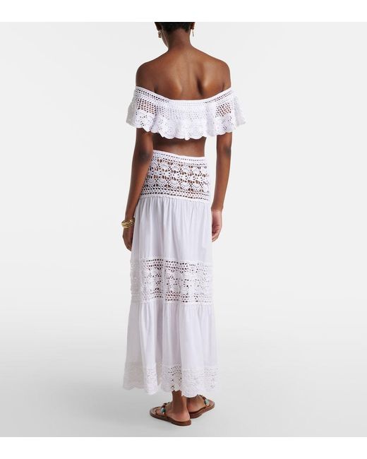 Anna Kosturova White Filigree Crochet-Trimmed Cotton Maxi Skirt