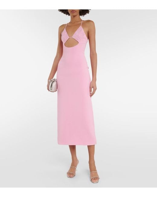David Koma Pink Crystal-Embellished Cutout Midi Dress
