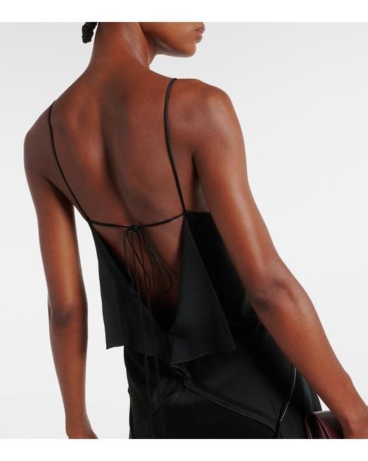 Victoria Beckham Black Lace-Trimmed Crepe Satin Slip Dress