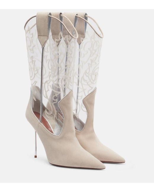 Paris Texas White Lidia 105 Suede And Pvc Cowboy Boots