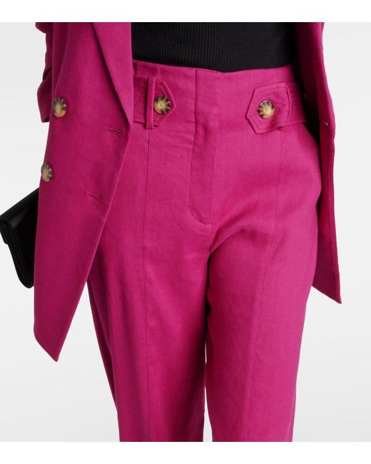 Veronica Beard Pink Sunny Linen-Blend Twill Flared Pants