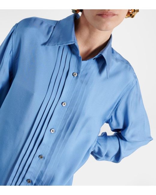 Tom Ford Blue Pleated Twill Shirt