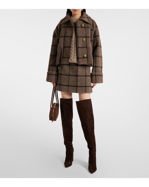Patou Green Checked Wool-Blend Tweed Miniskirt