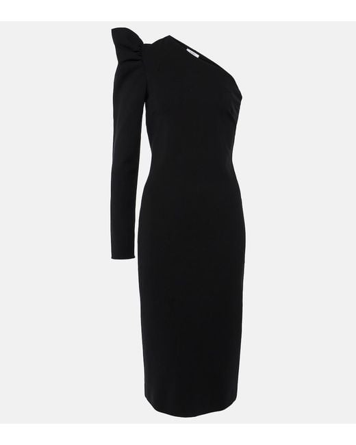 Max Mara Black One-Shoulder Ruffled Midi Dress