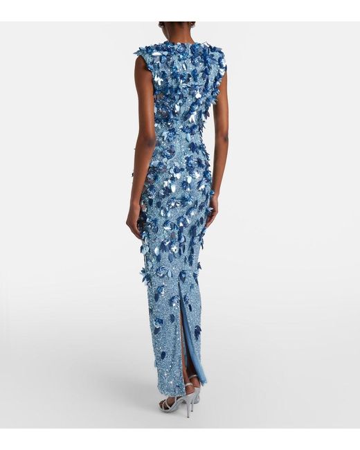 Rachel Gilbert Blue Hugo Sequined Gown