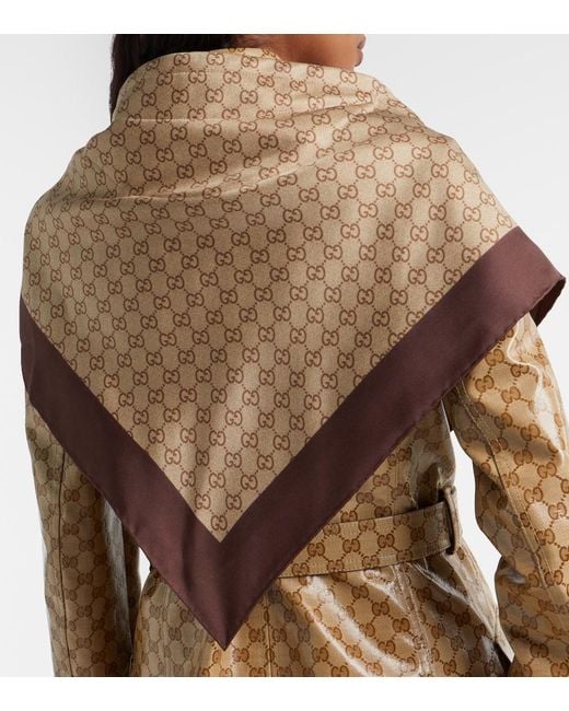 Panuelo De Sarga De Seda Con Gg Gucci de color Brown