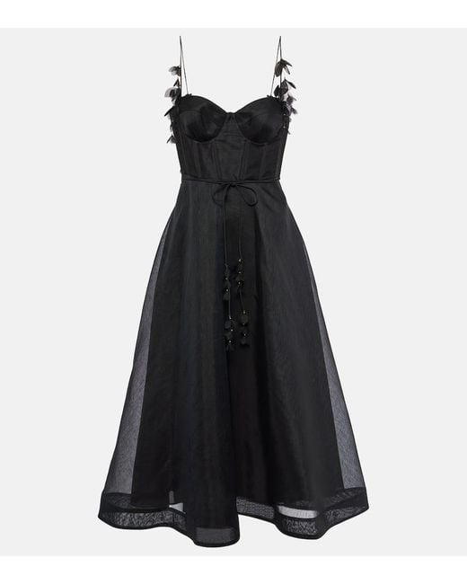 Zimmermann Black Natura Linen And Silk Corset Dress
