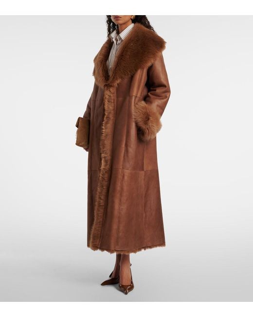 Nour Hammour Brown Marlene Leather And Shearling Coat