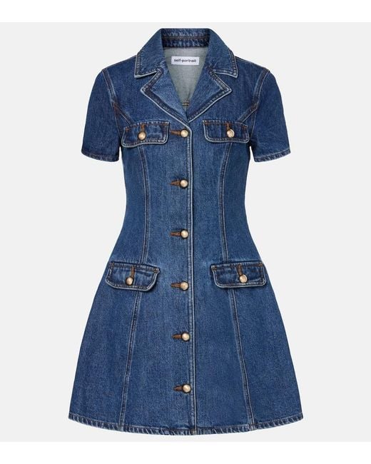 Self-Portrait Blue Hemdblusenkleid Aus Denim