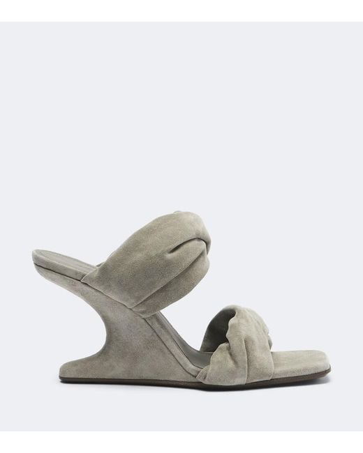 Rick Owens White Twisted Cantilever Suede Wedge Mules