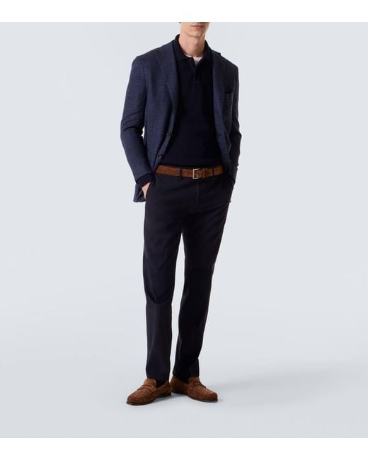 Canali Blue Wool And Cashmere Polo Sweater for men