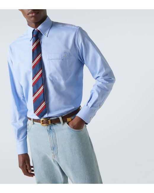 Valentino Blue Cotton Oxford Shirt for men