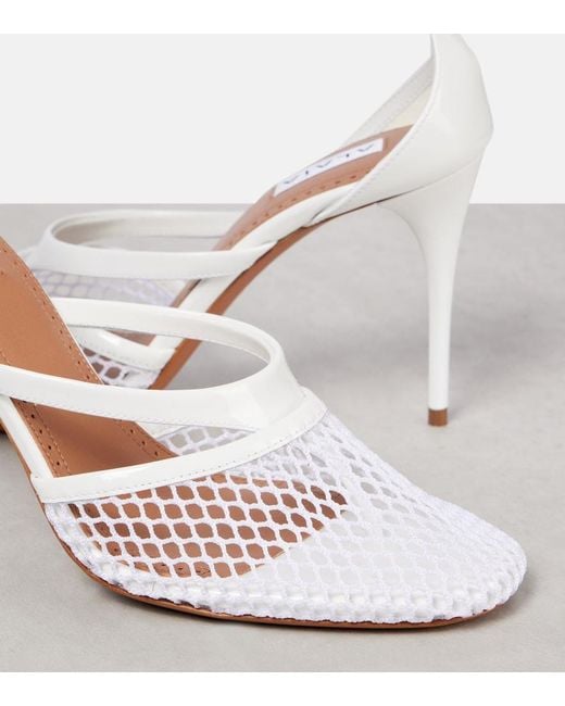 Alaïa White Infradito 90 Fishnet Patent Leather Pumps