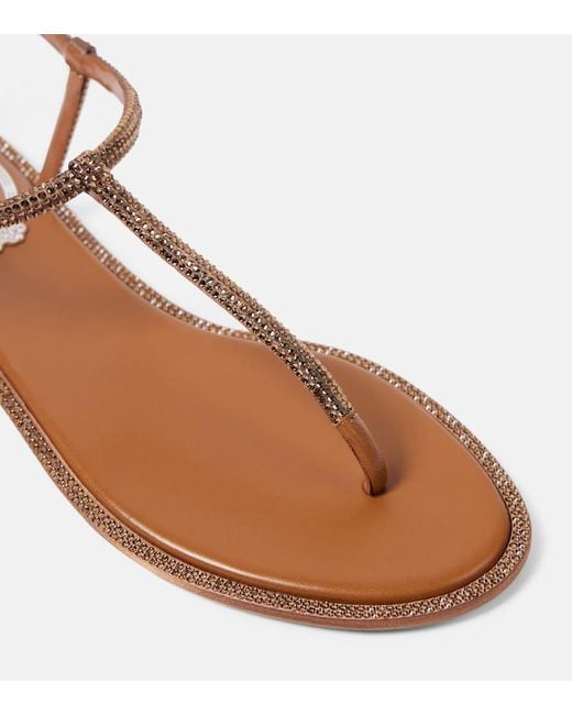 Rene Caovilla Brown Diana Satin And Leather Thong Sandals