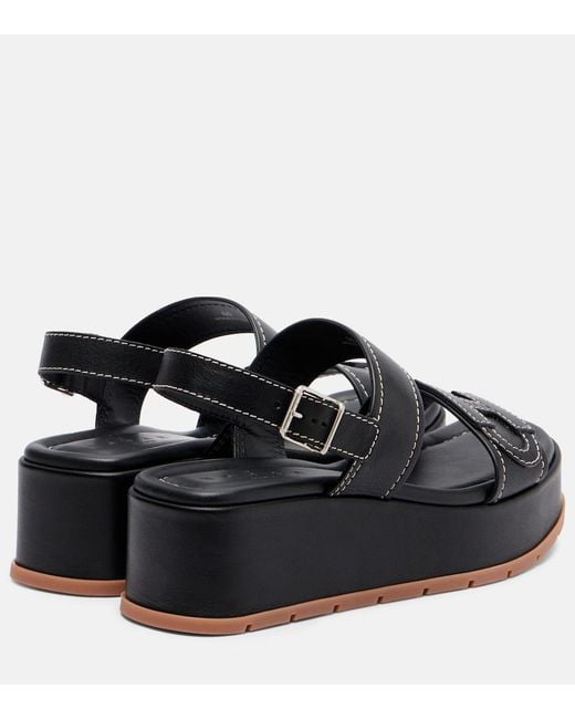 Hogan Black H703 Leather Platform Sandals