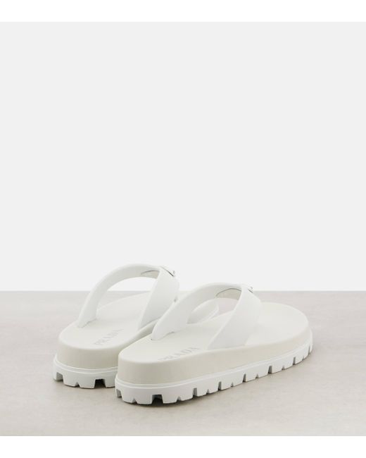 Prada White Leather-Trimmed Thong Sandals