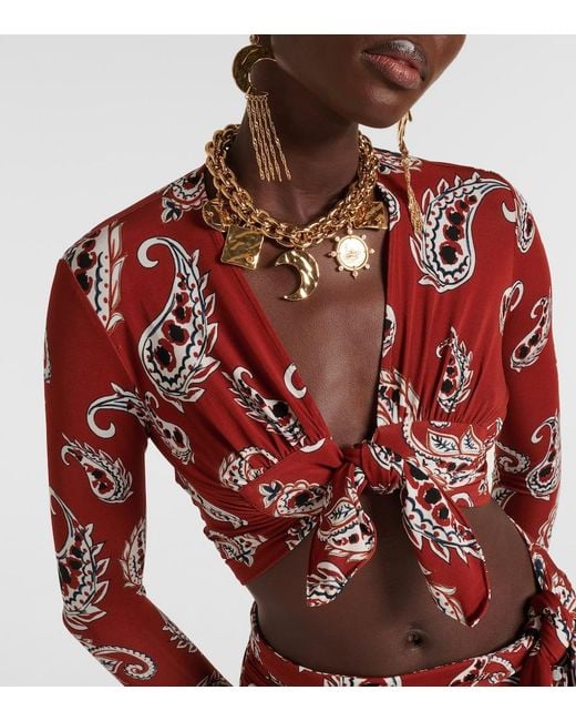 Rabanne Red Paisley Crop Top