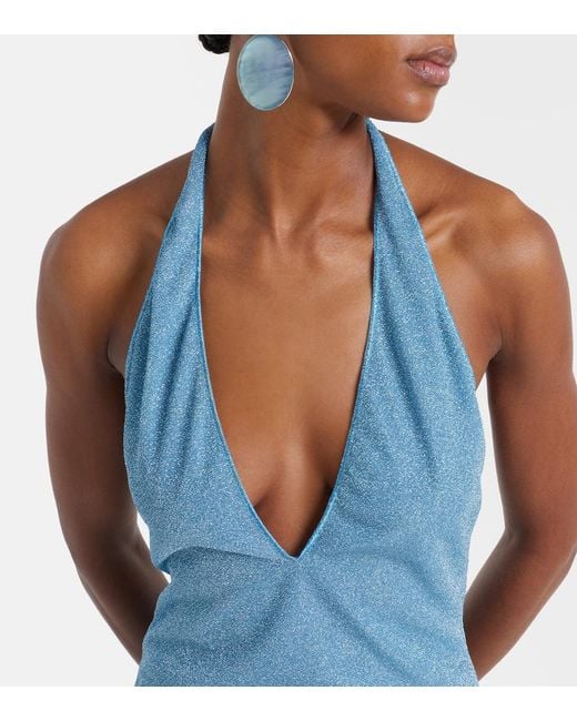 Oseree Blue Lumiere Halterneck Maxi Dress