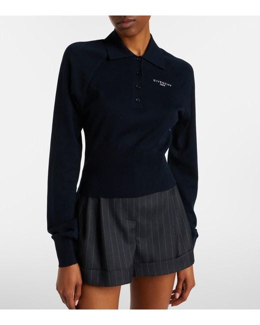 Givenchy Blue Cotton And Silk Polo Sweater